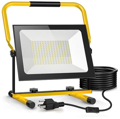 Viugreum Projecteur Led Chantier 200W 20000LM Luminaire Exterieur Réglable à 3 Niveaux de Luminosité avec Prise Câble de 3M Étanchéité IP65 6500K Portable Lampe Chantier pour Atelier Garage