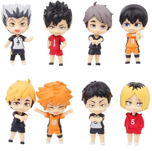 Gooyeh 8 Stück Haikyuu Figur Shoyo Hinata/Tobio Kageyama/Kotaro Bokuto/Kuroo Tetsurou/Kozume Kenma/Miya osamu/Miya atsumu Niedliche Action Figur Modell Ornament 7,5cm
