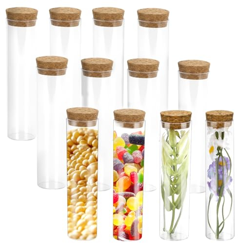 12 Stück Reagenzglas mit Flachboden Reagenzglas Vase Kunststoff Reagenzgläser für Blumen Hochzeit Kirche Heim Floristikbedarf 32x120mm