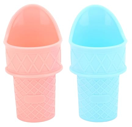 2Pcs Ice Cream Cone Scoop, Reusable Food Grade Frozen Treat Cup Ice Cream Cup Spoon for Kids Summer Party Use (Pink and Blue)
