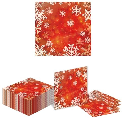 Kotkiddy 40 Stück Weihnachten Servietten, Weihnachtsbaum Winter Paper Napkins, Serviette Schneeflocke Rot, Weihnachtliche Tischdekoration, Schneemann Pärchen Papierserviette