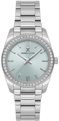 Daniel Klein DK.1.13767 Business Quarz Herren Uhr Wasserdicht Strass Damen Armbanduhr Edelstahl Damen Armbanduhr Quarz Damen Geschenk, Silber-Türkis, Glam