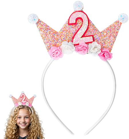 Abeillo 2 Jahr Geburtstagskrone,Mädchen Prinzessin 2 Jahre Krone Geburtstag,Geburtstag Krone Stirnband mit Rose Blumen,Geburtstagskrone Mädchen,Baby Partyhüte Party Deko