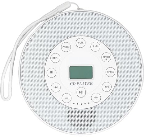 CD Player Portable with Speakers, Personal CD Player Built in Speaker, Anti Skip, Memory Play, AUX 3.5mm Input Rechargeable CD Player for CD CD RW MP3 (White Without BT)