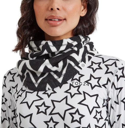 TOG24 Oston Unisex Microfleece Snow Tube Neck Snood Chevron Star Design Super-Soft Anti-Pill Fiish Scooped Hem Toggle Adjusters for Cinched Fit Black