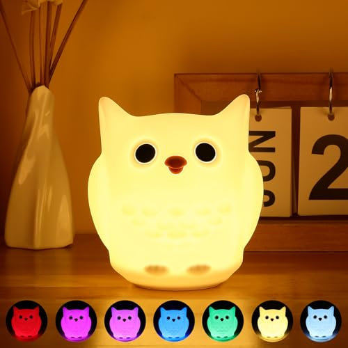 Tremdwoto Hase Nachtlicht für Kinderzimmer, 7 Farben wechselnde tragbare Touch-Lampe, USB aufladbare Silikon-Tier-Nachtlicht Geschenk für Baby Kinder Kinderzimmer Kleinkind Mädchen (Eulen)