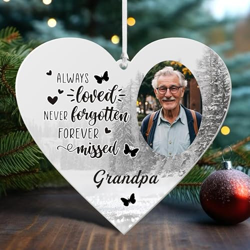 Personalised Memorial Christmas Bauble Custom Christmas Tree Decorations Christmas Ornaments Personalised Baubles for Christmas Tree In Loving Memory Keepsake for Your Loved (Design 2, Heart)