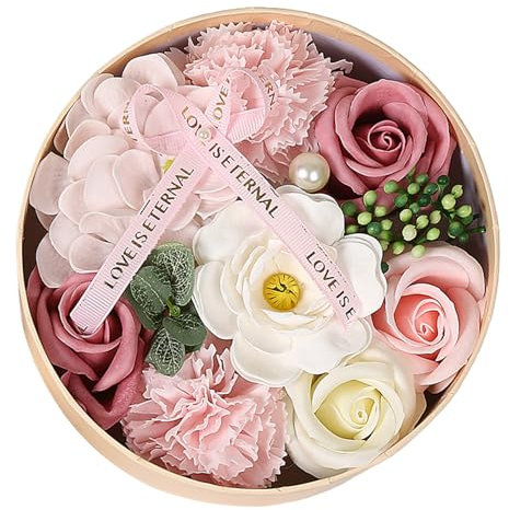 Savon à fleurs dans la boîte cadeau, roses romantiques Boîte de fleurs de savon avec carte de voeux, boîte de bain ronde, cadeau de la Saint-Valentin pour elle, mère, femme, petite amie / styleb