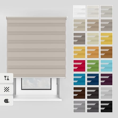 Estika Doppelrollo mit Bohren 70x220 cm Farbe: Grau-braun, Rollo Deckenmontage und Wandmontage Fenster rollos für innen, Jalousien Fenster, Tür Rollo