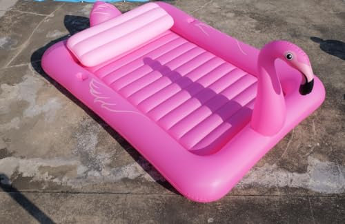 DeeprBetter Luftmatratze Pool Flamingo, Aufblasbar Luftmatratze Pool XXL mit Aufblasbare Kissen & Getränkehalter, Groß Wasser Matratze 205 * 150CM, Pinker Flamingo Pools Luftmatratzen 2 Personen