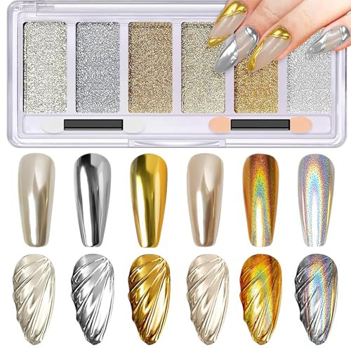 Gold Silver Nail Chrome Powders,6 Colors Gold Chrome Nail Powder,Chrome Powder for Nails Crome Powder For Nails Chrome Nail Powder for Nail Design DIY Nail Painting Carving