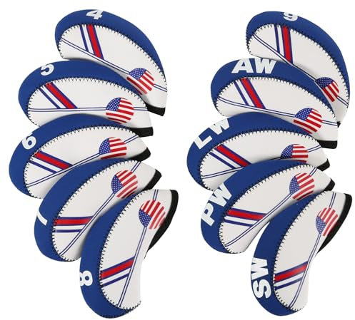 PTGIORE Golfschlägerhauben mit Zahlenaufdruck, US-Flagge, Neopren, Keil, Eisenschutzhülle, Schlägerhaube, passend für alle Eisenmarken Titleist, Callaway, Ping, Taylormade, Cobra usw.