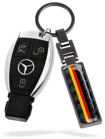 Porte-clés universel de voiture avec logo de drapeau DE - En métal et fibre de carbone - Compatible avec BMW Opel Audi Benz Porsche 911 Cayman Skoda Mavbach