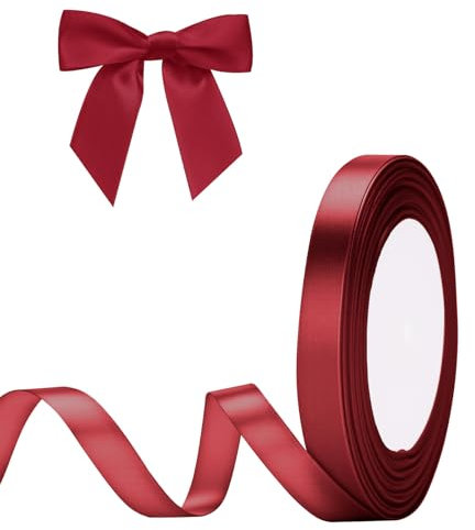 G2PLUS Burgundy Satin Ribbons, 10mm Gift Wrap Ribbon, 22M Ribbons for Gift Wrapping, Christmas Day Decorative Ribbon, Thick Fabric Ribbon, Gift Wrapping Ribbon for Crafting, Wedding Party Deco