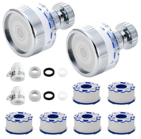 Kalkfilter Wasserhahn 2 Stück, Wasserfilter Wasserhahn mit 6 Stück PP-Baumwolle Filterelement, Wasserhahn Filter für Trinkwasser, Küche