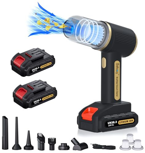 Bebuy Handheld Car Vacuum Cordless Rechargeable 23000 Pa, 4in1 Handheld Strong Power Suction/Blow Vacuum Cleaner Portable Small Mini, Multi-Nozzles USB Hand Held for Pet/Car/Furniture/Home/Kitchen