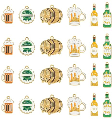 Stiesy Emaille-Bier-Anhänger, Bieranhänger, Getränkeflasche, Karneval, Oktoberfest, für selbstgemachte Halsketten, Ohrringe, Armbänder, Schlüsselanhänger, Dekoration, 30 Stück
