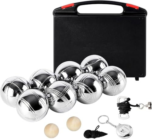 Lindahandel Boule Set mit Boccia Kugeln & Gravur – Personalisierte Petanque Metallkugeln (73mm/720g) mit Abstandsmesser, Magnet & Tragetasche für Garten, Strand, Park (Muster C + 8 Bälle)