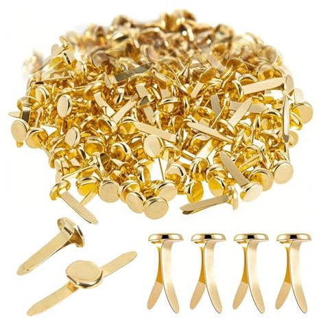 PHIOMUUE 100 Pcs Golden Paper Fasteners, Round Head Split Pins Metal Paper Clips,Mini Brads for Crafting, DIY Scrapbooking, Stamping Projects, Office Supplies,Multicolor Scrapbooking Brads