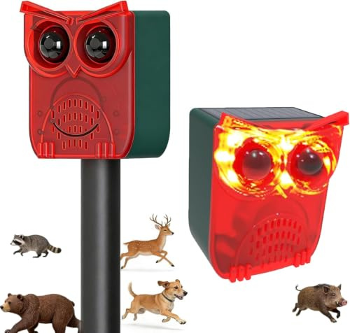 EONANT Solar Outdoor Bewegungssensor Alarm, 129db Laut Geräuschmacher Hörliche Warnung Sicherheit Blinkendes Licht, 13 Sound Hunde Barken und Schusse, Garten Garten Farm Tier Abwehr (2 Stück)