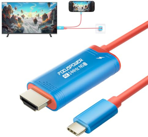 4K@144Hz USB C to HDMI Adapter Cable for Switch 2/OLED/Steam Deck/ROG Ally, 6.6ft Switch Docking Station for TV with Switch Dock HDMI Cable, PD100W Switch Charging Dock (4K@144Hz-Blue/Orange)