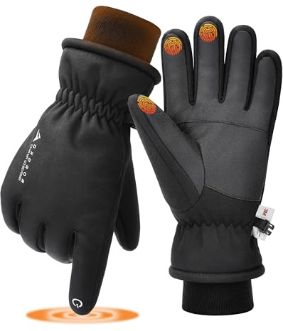 GXCROR Winterhandschuhe wasserdichte für Damen & Herren,Isolierte Skihandschuhe mit Vollleder-Handfläche, Touchscreen Thermo-Handschuhe für Skifahren, Snowboarden & Outdoor-Arbeiten