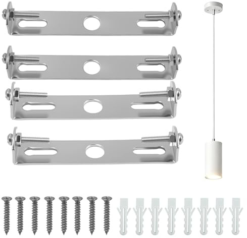 4Pcs Ceiling Light Bracket, Stainless Steel 90mm and 105mm Pendant Light Fitting Kit, Chandelier Hook, Durable Chandelier Bracket with Screws for Home Office Install, Silver