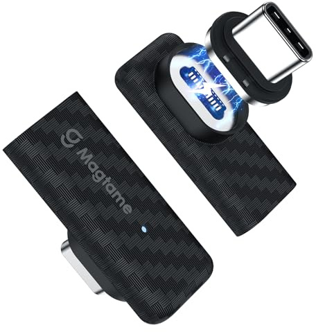 Magtame 2 Adaptadores USB-C Magnéticos Ovales 90° 240 W, 40 Gbps, 24 Pines | Plástico con fibra de carbono, carga 5 A, vídeo 4K/60Hz, conexión firme, para móviles USB-C, tabletas, portátiles y hubs