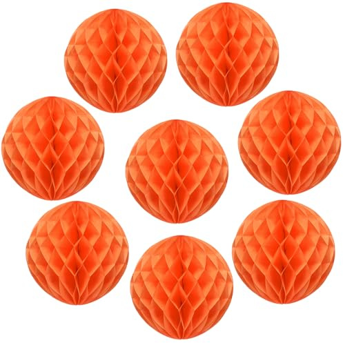 uxcell 8 Pcs Honeycomb Balls, 4 Dia Honeycomb Flower Paper Pom Poms Paper Flowers Crafts for DIY Crafting Home Decor Birthday Christmas Party, Orange