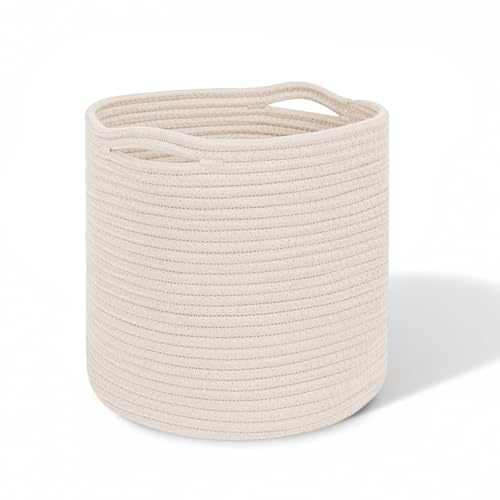 Waschekorb aus Baumwolle mit Griffen,30 x 30 cm Wäschekorb Beige, Korb Geflochten, Körbe für Regal, Toilettenpapier Aufbewah für decken, spielzeug, kuscheltier,Kleidung