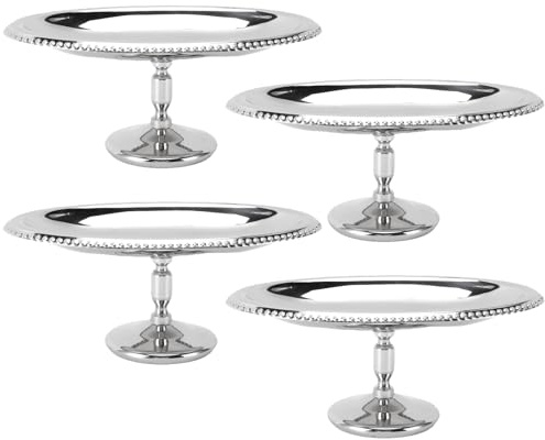equlup Stainless Steel Dessert Cup, 4PCS Oval Ice Cream Bowl Footed Cup Reusable High Heeled Oval Plate for Ice Cream Fruit Pudding Snack Dessert (B)