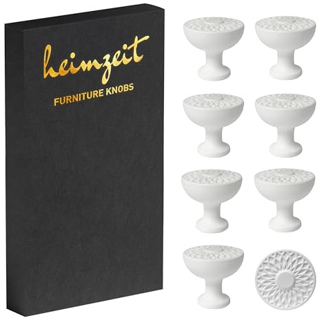 heimzeit Boutons de Meuble Urban 8 Pièces en Aluminium Blanc | Poignées de Placard Rondes de Haute Qualité pour Portes, Tiroirs et Commodes, avec Poignée à un trou et vis