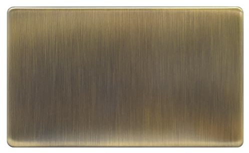 EVOGES Terra Blanking Plate – Antique Brushed Brass, 1G / 2G – Decorative Metal Wall Plates, Unused Back Box Cover, UK Wiring Accessories (2 Gang)