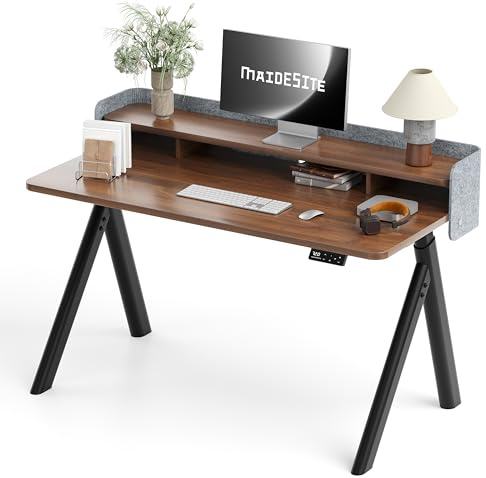 MAIDeSITe höhenverstellbarer Schreibtisch elektrisch 120x60cm, astförmigen Ovale Beine schreibtische mit Monitorständer und Akustik-Trennwand für Stabilität - Arbor Lift