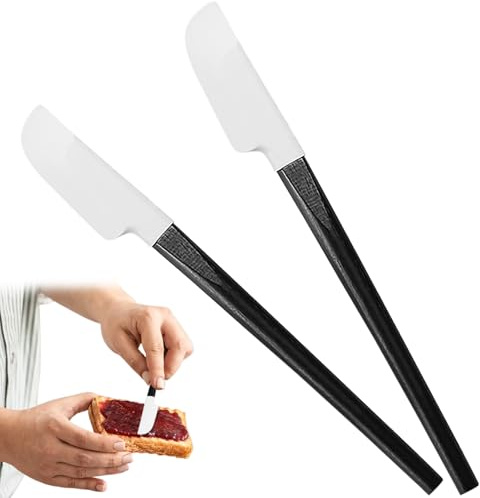 2 Stück Silikon Teigschaber klein schmal – 23 cm Silikonspachtel mit Holzgriff, flexible Küchenschaber & Dough Scraper, hitzebeständige Rühr- & Back-Spatel für Antihaft-Topf, backen & kochen (Schwarz)