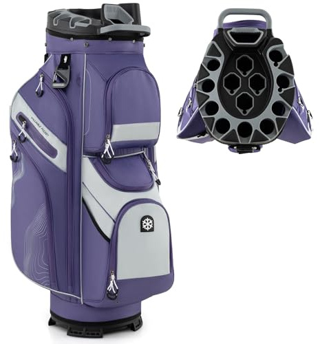 COSTWAY Golfbag, Golf Cart Bag mit 14er Unterteilung & Tragegurt | Golftasche tragbar mit Regenhaube & 11 Taschen, Golf Bag wasserabweisend für Herren & Damen
