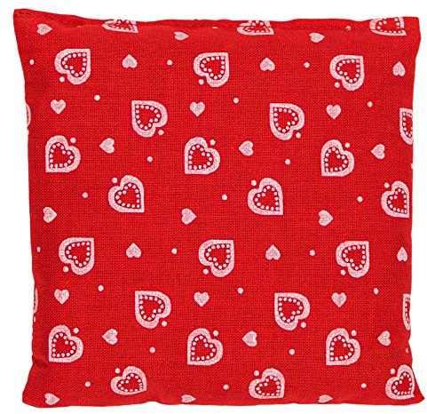 Coussin aux pépins de raisins - rouge avec des coeurs - Bouillotte sèche 12x12cm - Coussin thermique - Coussin aux graines - Compresse froide