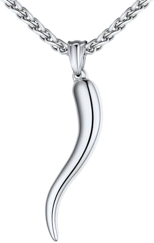 U7 Kette für Damen Herren Cornicello Anhänger Halskette für Herren Halskette mit Kornetto Anhänger 3D Italienisches Horn Halskette Edelstahl Hornkette Cornicello Kette Silber Schmuck für Mutter