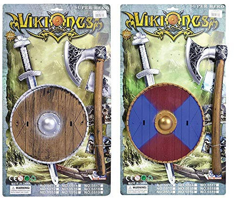 2 x Viking Sword/Shield and Axe Set, One Size