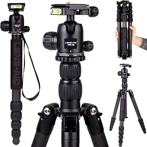 Lens-Aid Profi Carbon Stativ mit Kugelkopf: Leichtes und kompaktes Kamera-Reisestativ, Dreibein Fotostativ, Einbeinstativ, Makrostativ Kohlefaser