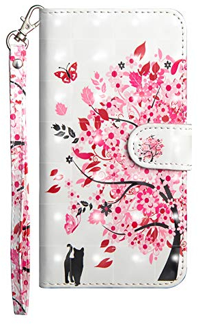 Sunrive Hülle Für LG X Screen, Magnetisch Schaltfläche Ledertasche Schutzhülle Etui Leder Case Cover Handyhülle Tasche Schalen Lederhülle MEHRWEG(Baum Katze)