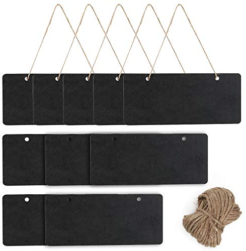 AILANDA 10pcs Tafel Klein Kreidetafel zum Aufhängen Kleine Tafel Kreidetafel Klein mit Juteschnur Kleine Tafeln zum Beschriften Schwarz Tafeln Holztafel für Hochzeit Buffet Küche 18,2 x 7,8 cm