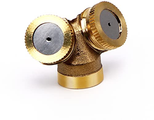 MroMax Boquilla de pulverización de nebulización, 1/4BSPF de latón de 2 agujeros para aspersores de jardín, conector de riego, 1 unidad