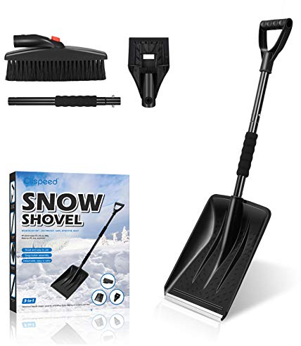 CLISPEED 3 In 1 Schneeschaufel Kit Tragbare schneeschieber mit Eiskratzer Und Schneebürste für Straßen und Wege leichte Notfall Auto Snow Shovel für Gehweg Decking Schnee Garten und Campinganlässe