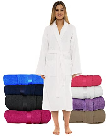 CICK Towelling Bath Robe Premium Quality Bathrobes for Women Highly Absorbent 100% Cotton Shawl Design for Men & Women for Loungewear (UK, Alpha, S, M, Regular, Regular, White)