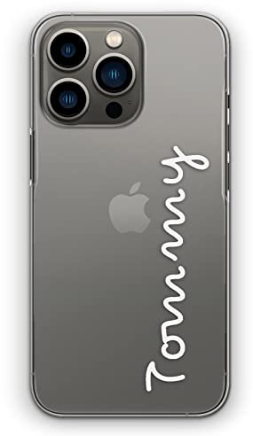 Personalised Initial Phone Case For Apple iPhones, 14, 13, 12, 11, Pro Max, Mini, XR, XS, Love White Name on Clear Hard Phone Cover, Island Phone Cover