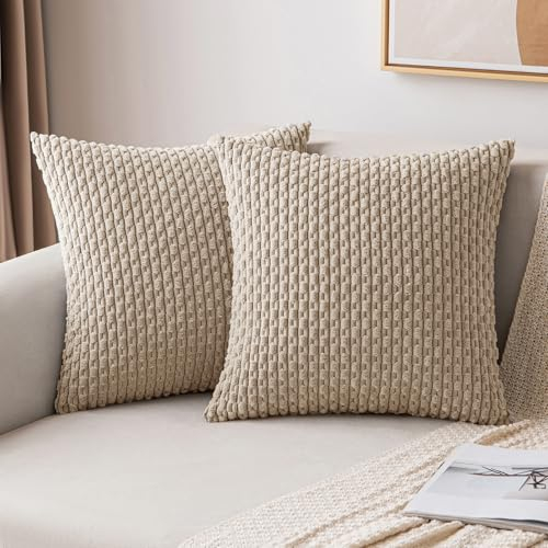 MIULEE Kordsamt Kissenbezug Kissenbezüge Dekorative Kissenhülle Moderne Sofakissen Dekokissen Couchkissen Zierkissen Weicher für Sofa Wohnzimmer Schlafzimmer 2er Set 50x50 cm Hellbraun