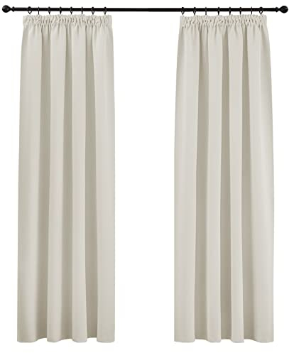 PONY DANCE Tende Termiche Isolanti Moderne per Soggiorno 2 Pezzi 140x300 CM Tenda Oscurante con Fettuccia Curtains Decorazione per Interni Finestra, Beige Chiaro