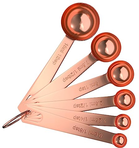Intirilife 6-Pack Stainless Steel Measuring Spoons Rose Gold - 1 tbsp (15 ml) - 1/8 TSP (0.63 ml) - Spoons for Measuring Dry and Liquid Cooking and Baking Ingredients