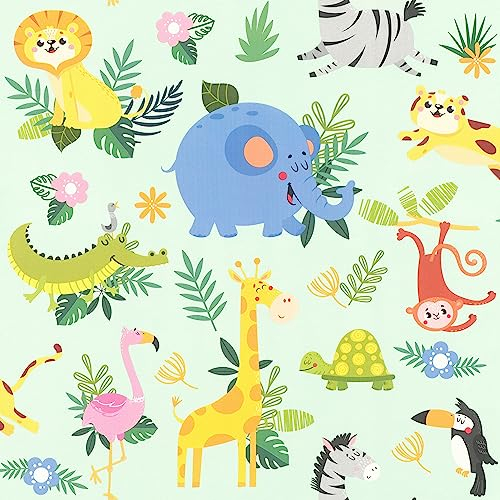 Rasch Tapete 229714 - Bunte Kinderzimmer-Tapete mit Tieren; Elefant, Giraffe, Löwe, Affe und Co. - 10,05m x 0,53m